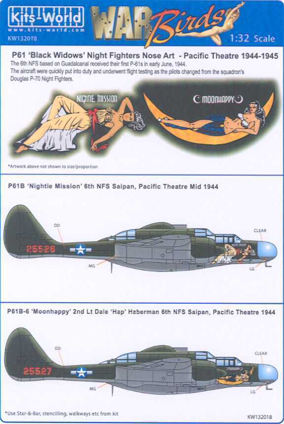 Kits World Decals 1//32 P-61 BLACK WIDOW 6th Night Fighter Squadron