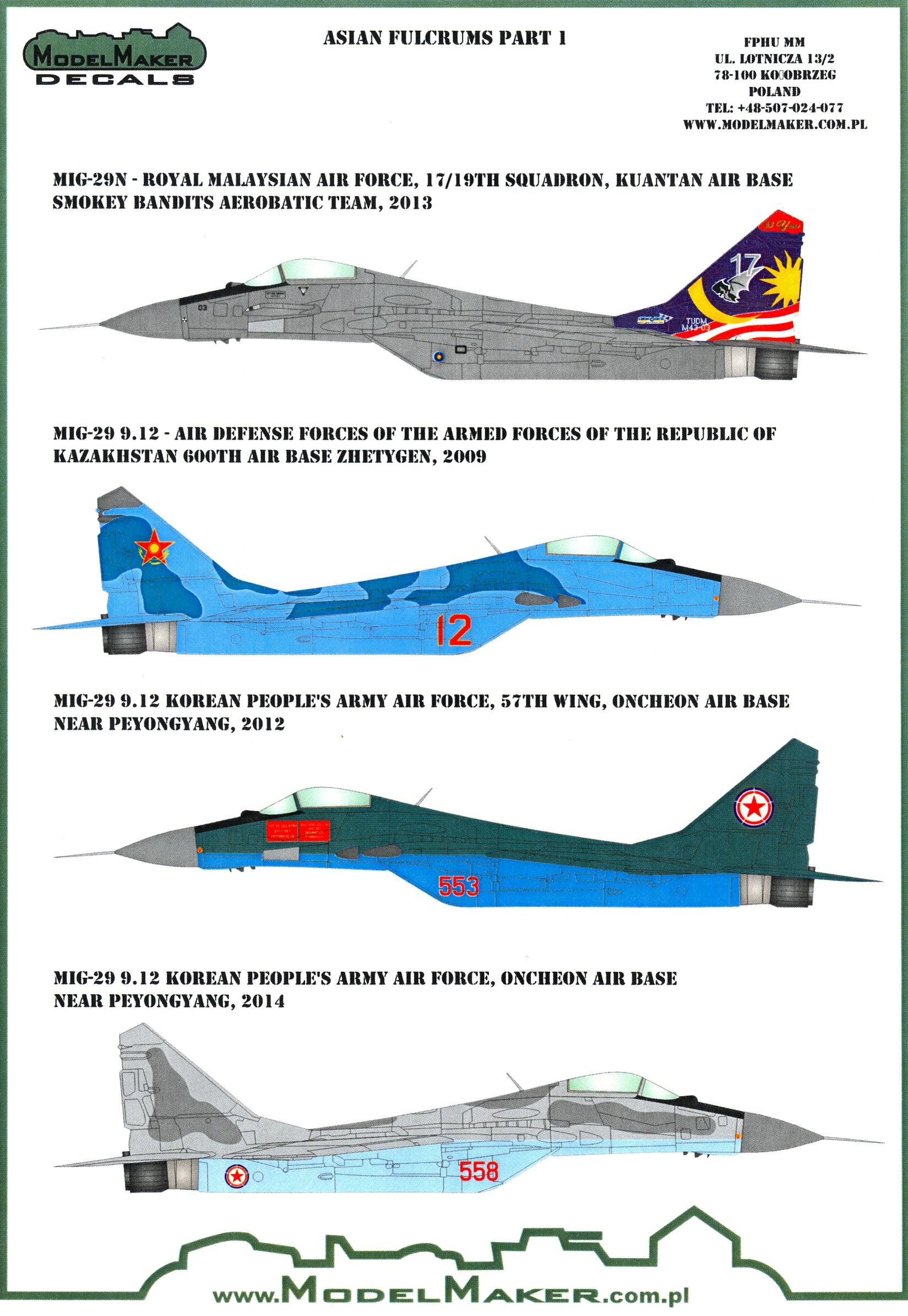 Model Maker Decals 1//48 POLISH MIKOYAN MiG-29 /"HEROES OF KOSCIUSZKO SQUADRON/"