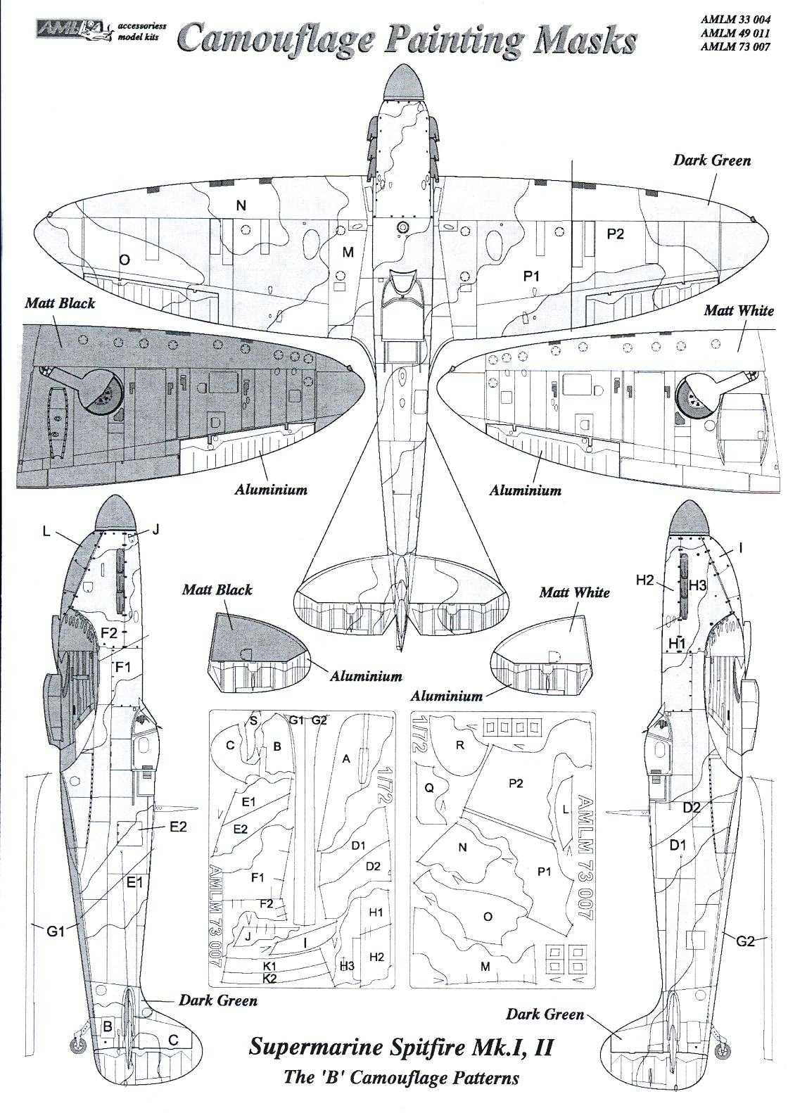 Aml Models 1 48 Camouflage Paint Masks Supermarine Spitfire Mk.i Mk.ii 