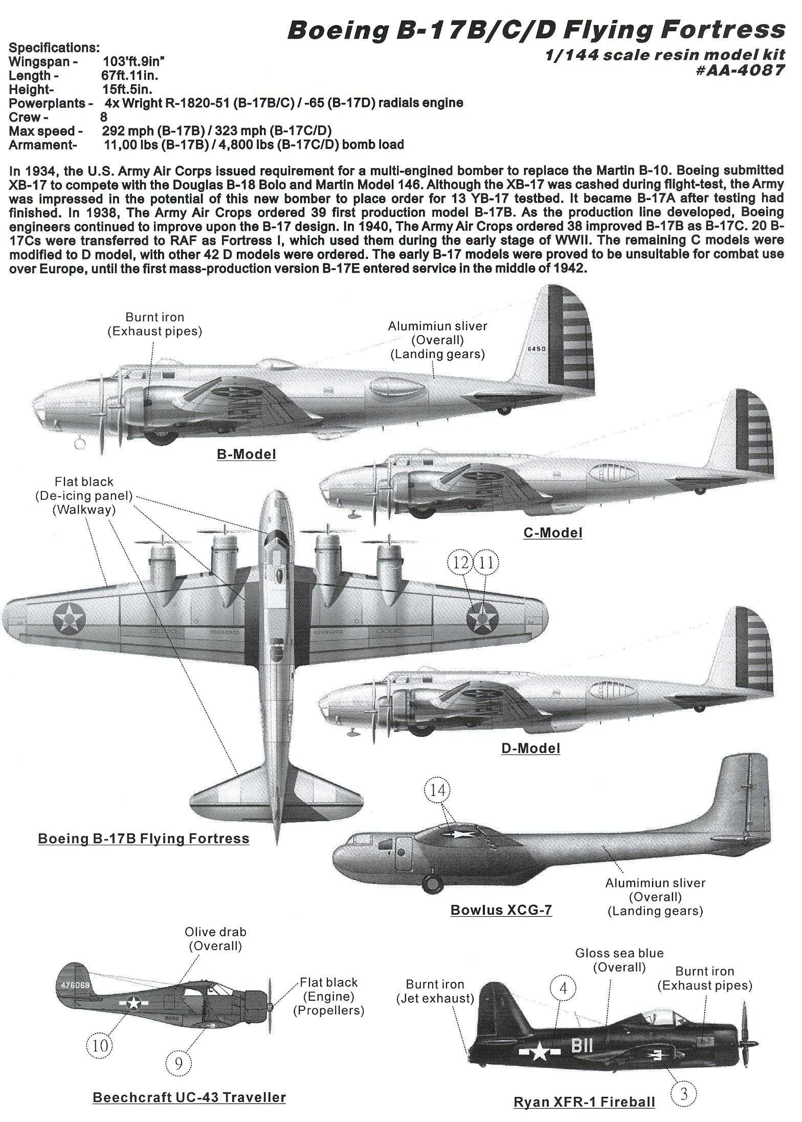 Anigrand 1/144 BOEING B-17B B-17C B-17D FLYING FORTRESS | EBay