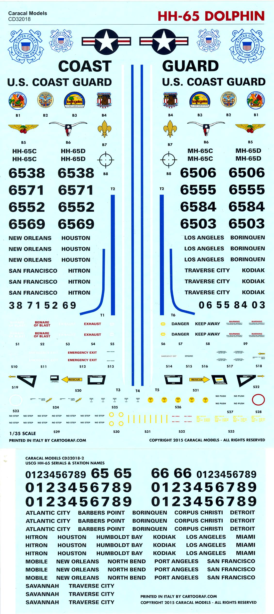 Caracal Decals 1/32 EUROCOPTER HH-65 & MH-65 DOLPHIN U.S. Coast Guard