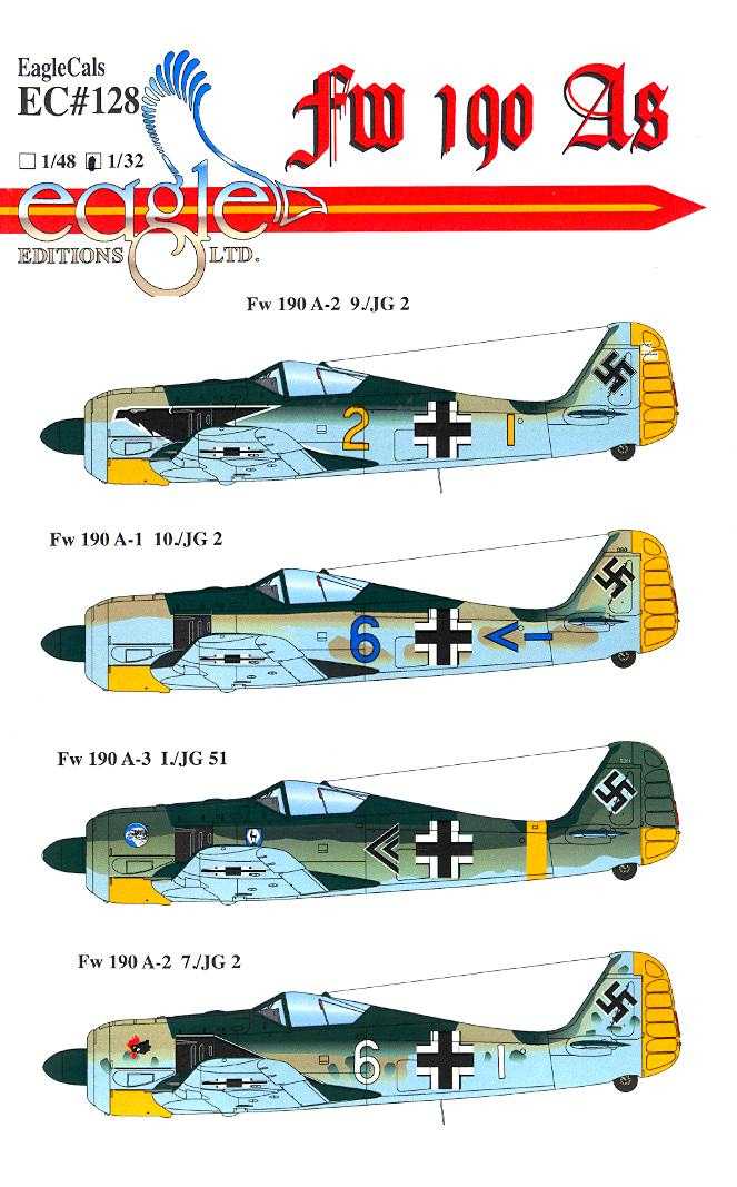 Eaglecals Decals 1 32 Focke Wulf Fw 190a Fighter Jg2 And Jg51 Ebay