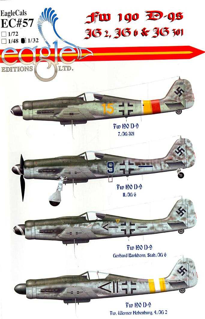 Eaglecals Decals 1 32 Focke Wulf Fw 190d 9 Fighter Jg2 Jg6 And Jg301 Ebay