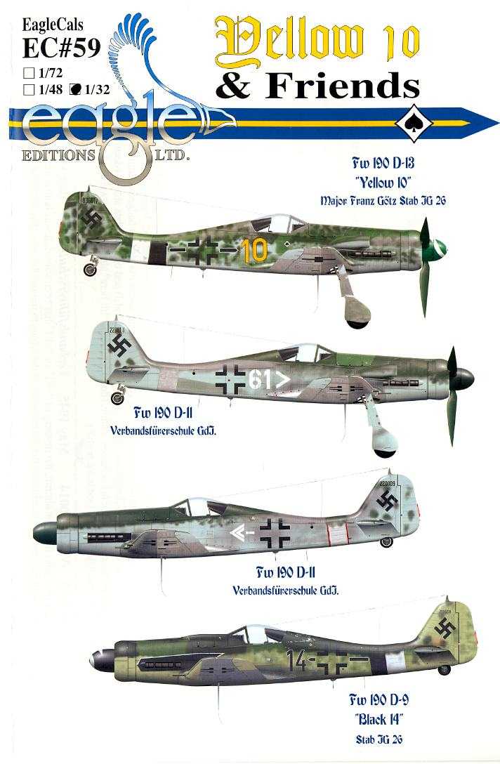 Eaglecals Decals 1 32 Focke Wulf Fw 190d Fighter Yellow 10 And Friends Ebay