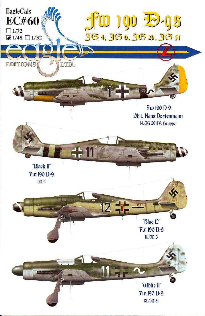 Eaglecals Decals 1 48 Focke Wulf Fw 190d 9 Fighter Jg4 Jg6 Jg 26 Jg51