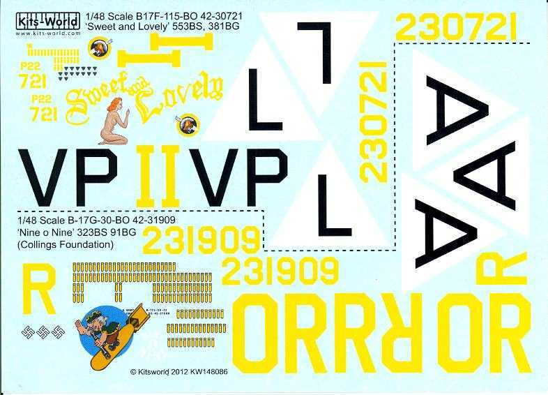 Kits World Decals 1/48 BOEING B17 FLYING FORTRESS Sweet & Lovely