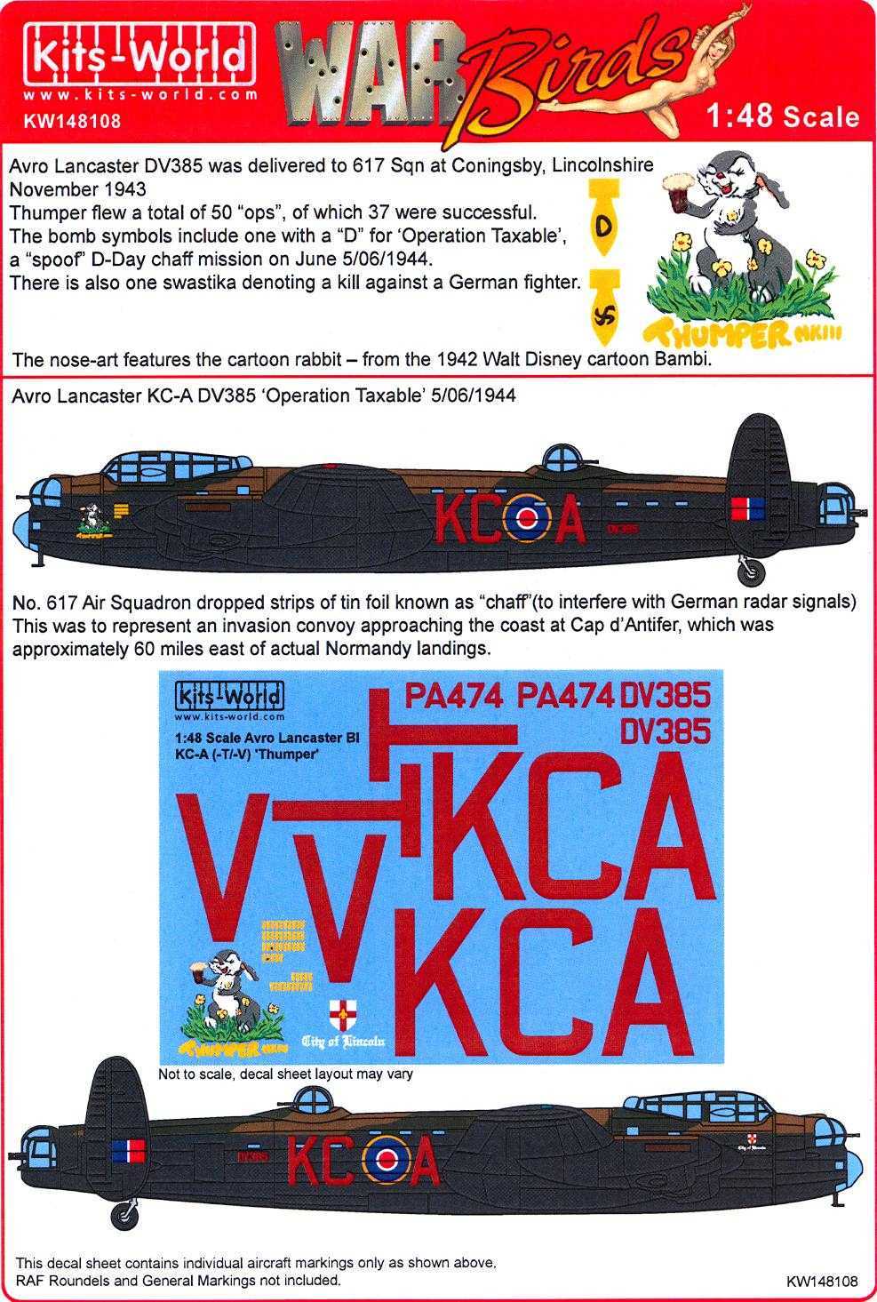 Kits World Decals 1/48 AVRO LANCASTER Thumper "Operation Taxable" eBay