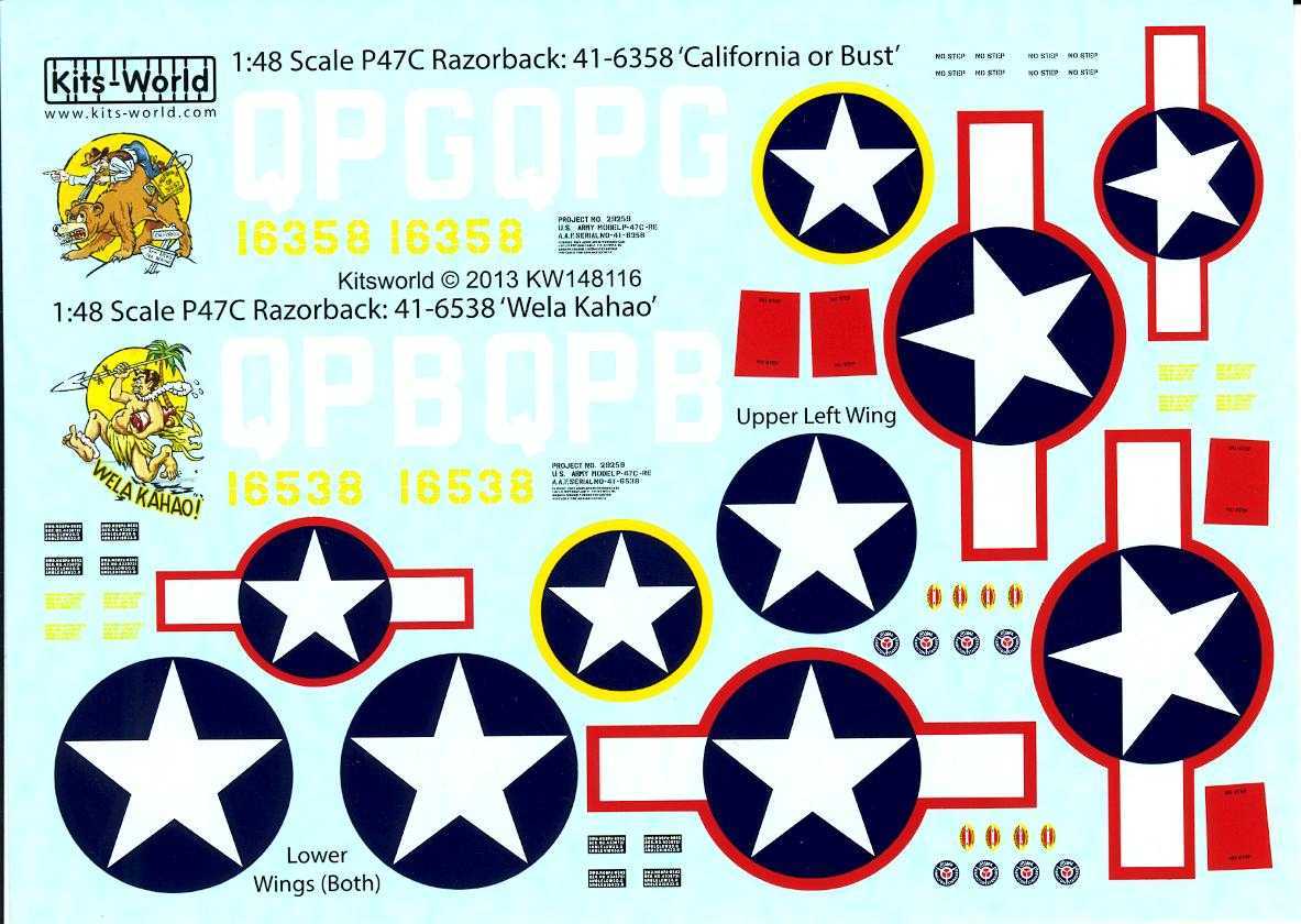 Kits World Decals 1/48 P47D THUNDERBOLT California or Bust & Wela
