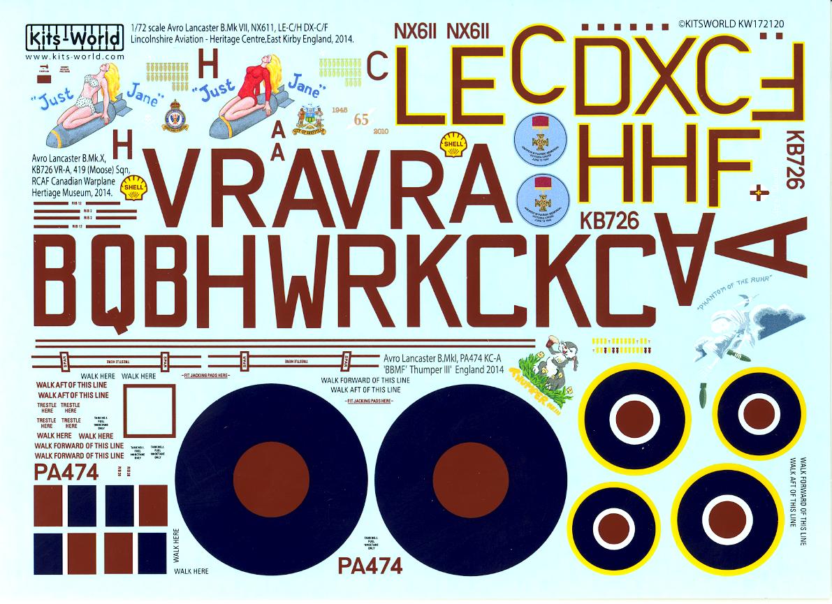 Kits World Decals 1/72 AVRO LANCASTER Commemorative Schemes