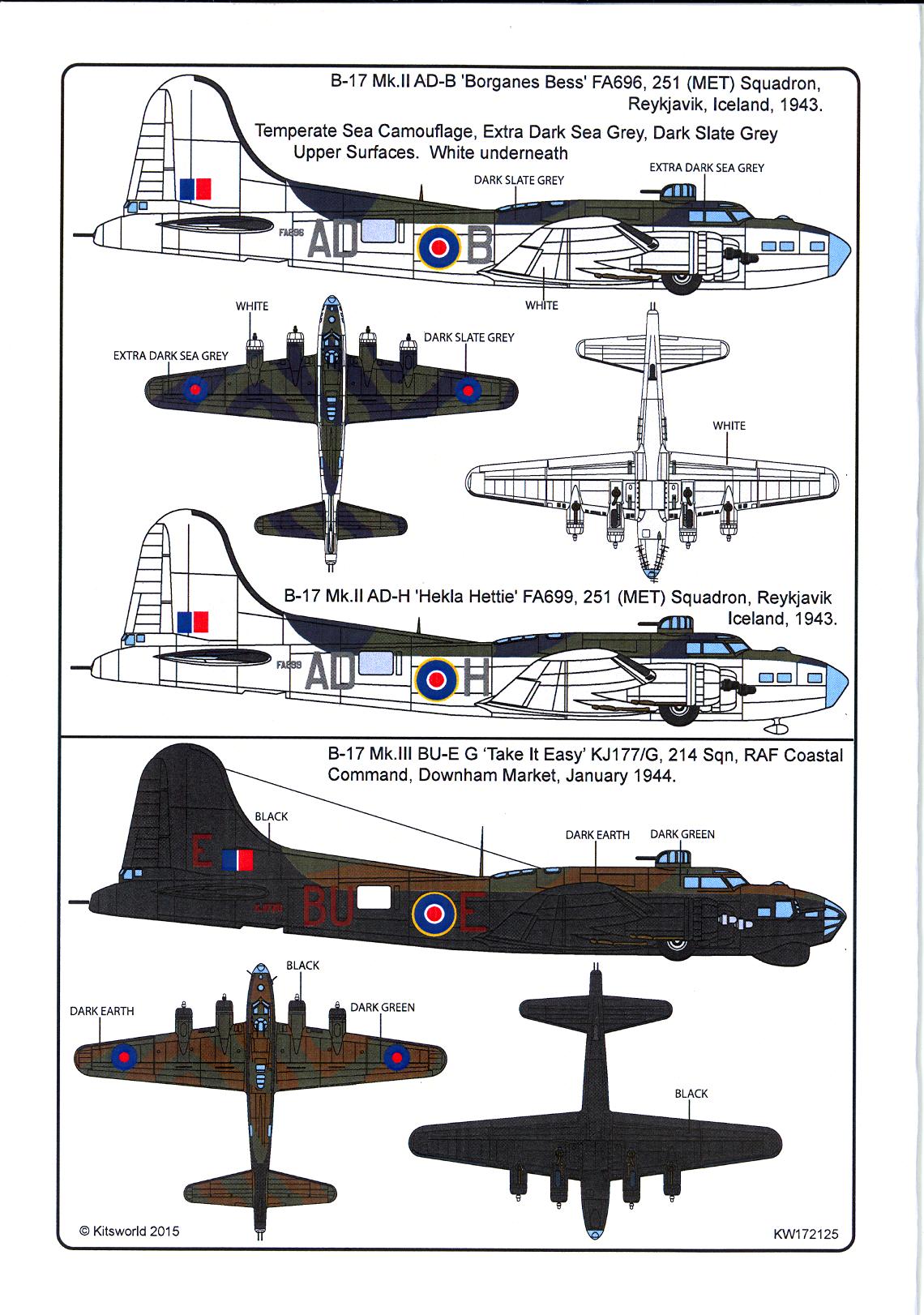 Kits World Decals 1 72 Boeing B-17 Flying Fortress R.a.f. Coastal 