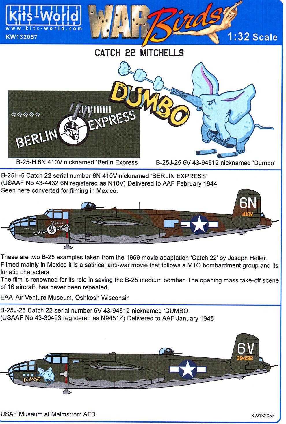 Kits World Decals 1/32 B25J MITCHELL Bomber Berlin Express & Dumbo eBay