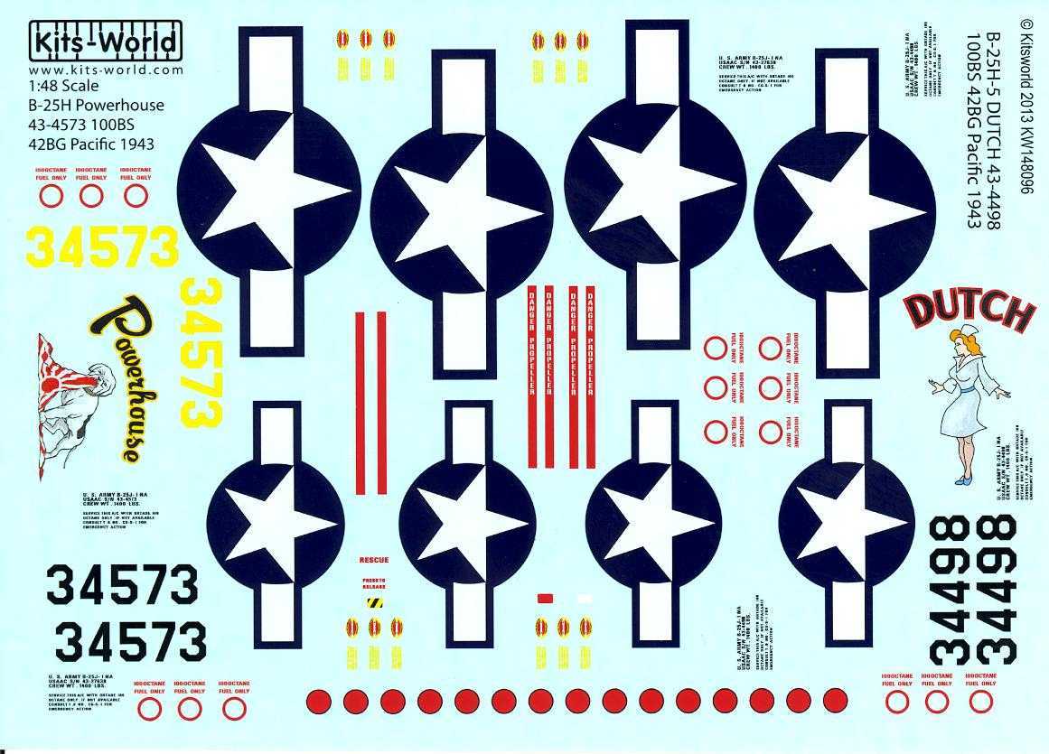 Kits World Decals 1/48 B25H MITCHELL Bomber Dutch & Powerhouse eBay