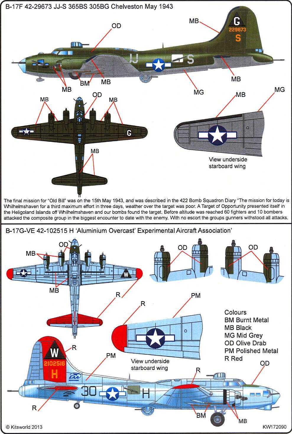 Kits World Decals 1/72 BOEING B-17 FLYING FORTRESS Aluminum Overcast ...