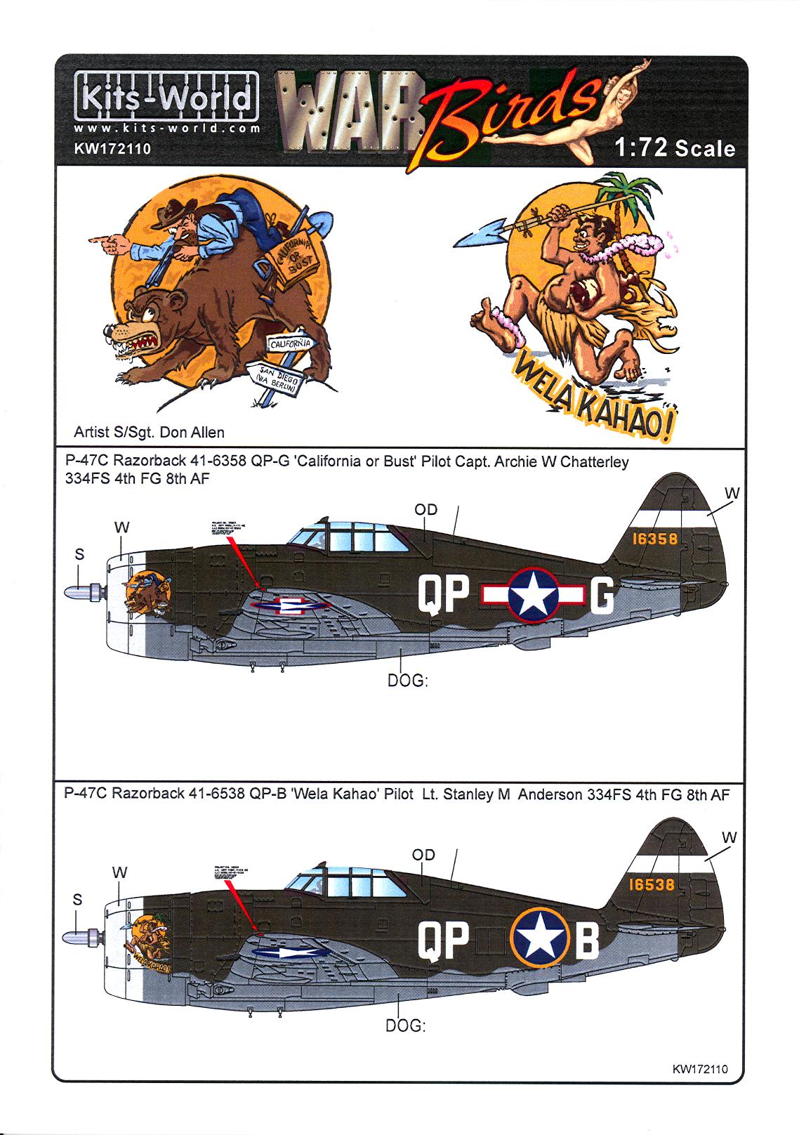 Kits World Decals 1/72 P47D THUNDERBOLT RAZORBACK California or Bust Wela Kahao eBay