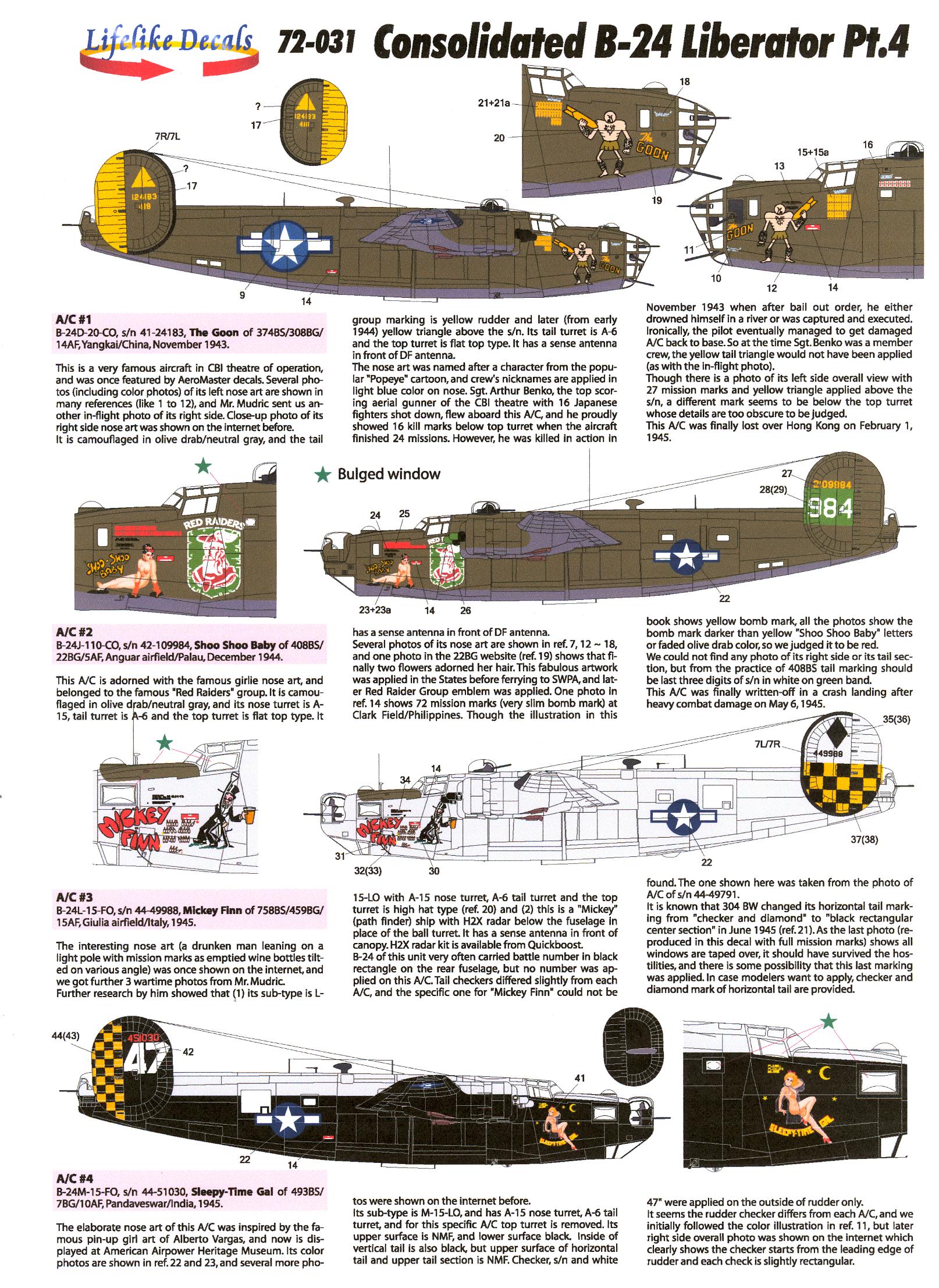 Lifelike Decals 1/72 CONSOLIDATED B-24 LIBERATOR Bomber Part 4 | EBay