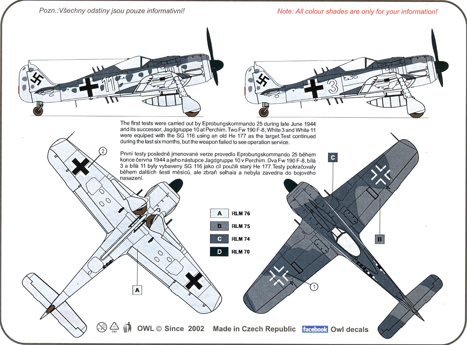 Owl Decals 1 72 Focke Wulf Fw 190f 8 With Sg 116 Zellendusche Armament