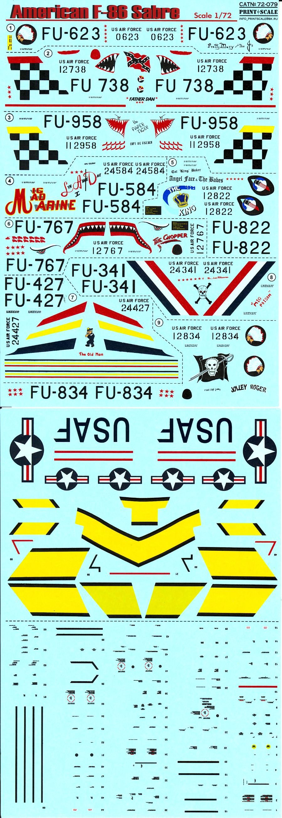 Print Scale Decals 1/72 NORTH AMERICAN F86 SABRE Jet Fighter eBay