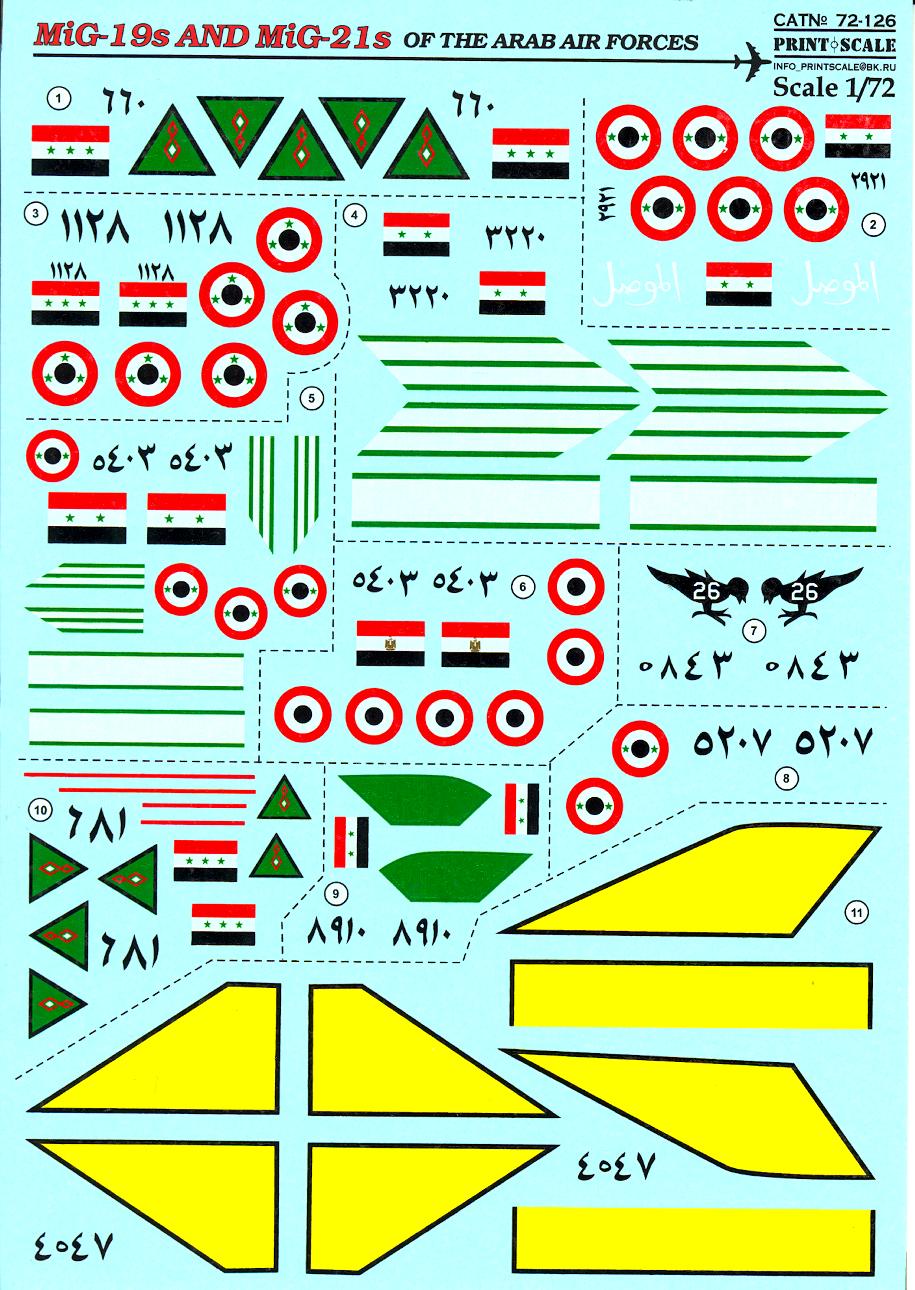 Print Scale Decals 1/72 MIKOYAN MiG-19 & MIKOYAN MiG-21 ARAB AIR FORCES