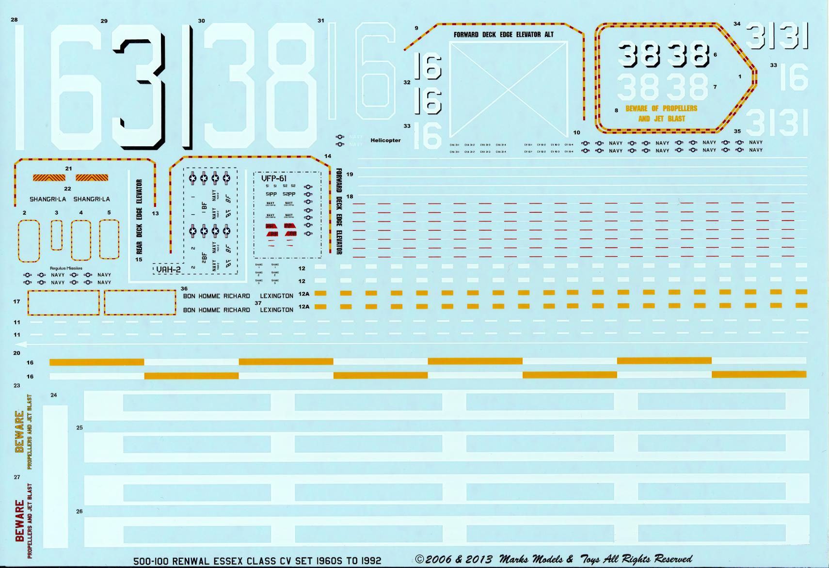 Starfighter Decals 1/500 U.S.S. ESSEX CLASS AIRCRAFT CARRIER MARKINGS