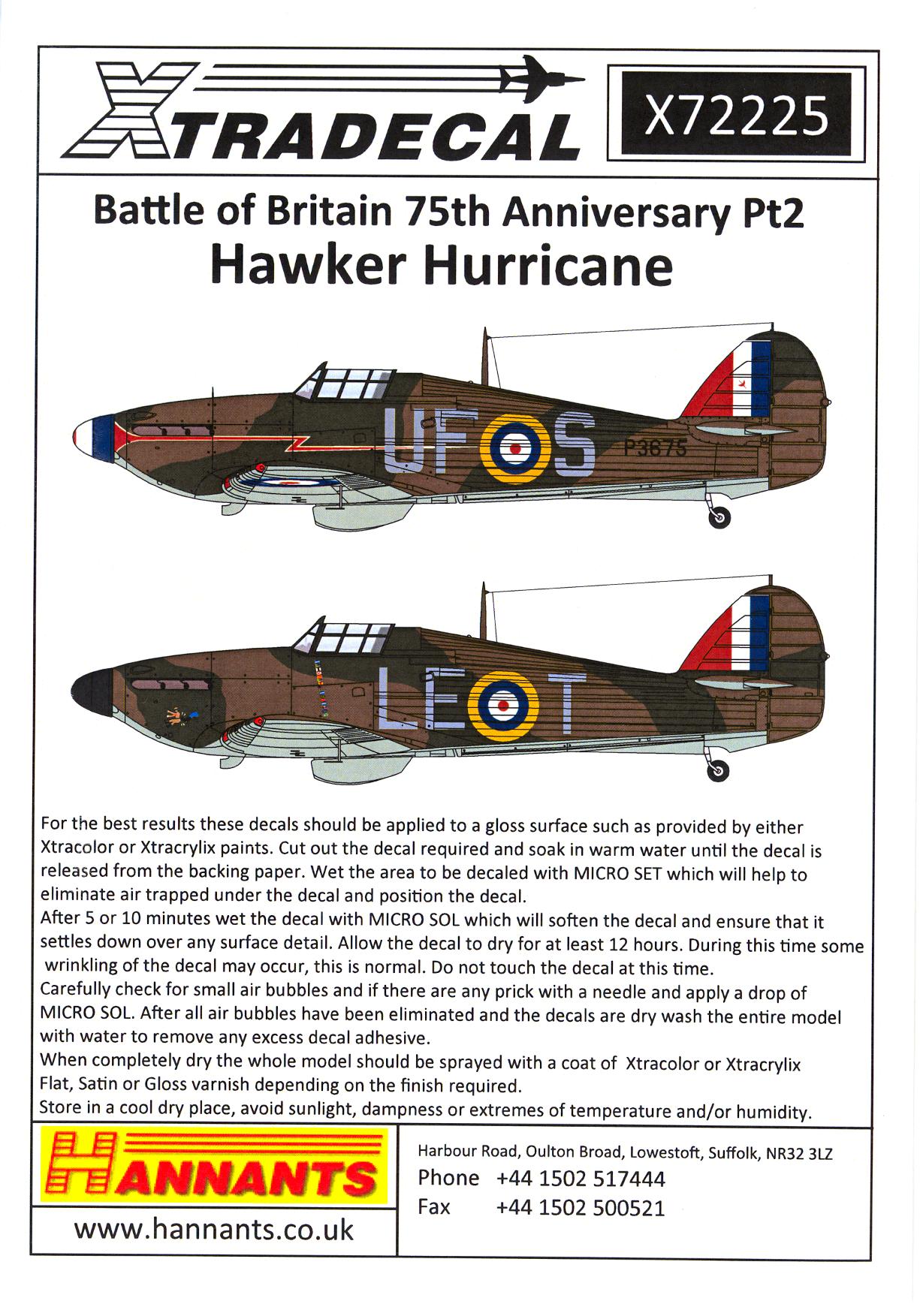 Xtra Decals Hawker Hurricane Mk I Th Anniversary Battle Of