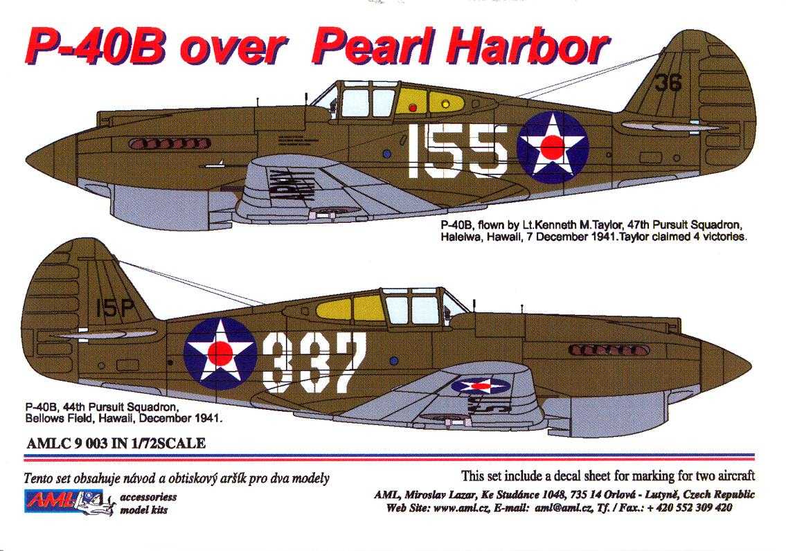 AML Models Decals 1/72 CURTISS P-40B WARHAWK OVER PEARL HARBOR