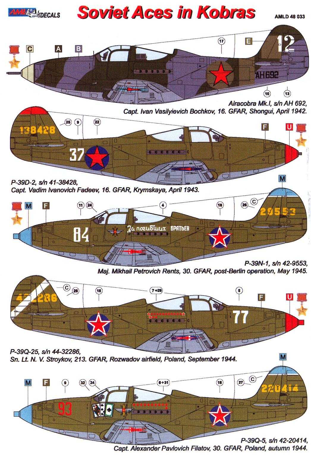 AML Models Decals 1/72 SOVIET AIR FORCE'S RANKING ACES IN P-39 AIRACOBRAS Part 1