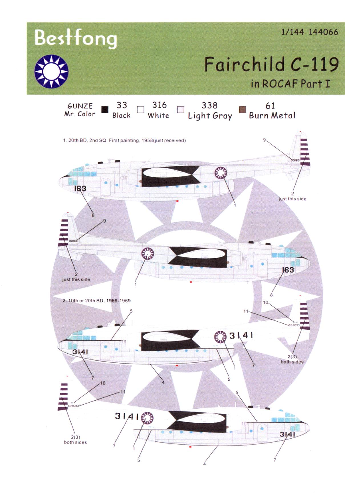 Bestfong Decals 1//144 FAIRCHILD C-119 FLYING BOX CAR EARLY STYLE STENCILS