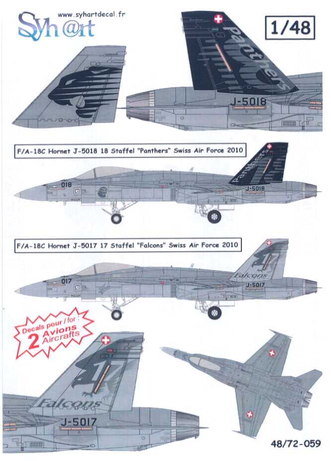 Syhart Decals 1//48 McDONNELL DOUGLAS F//A-18C HORNET Swiss Air Force 2010