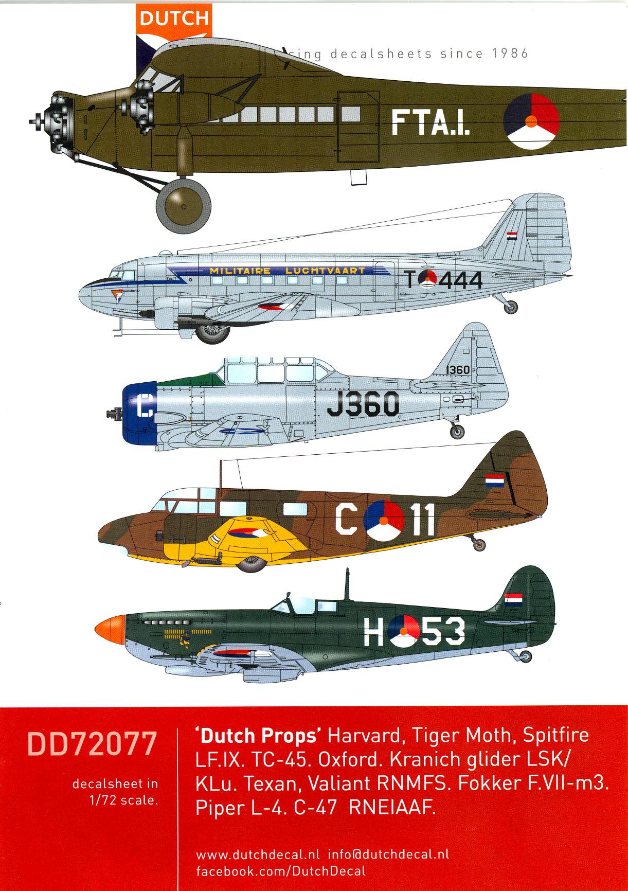 Dutch Decals 1//72 DUTCH PROPS Netherlands Air Force Propeller Aircraft