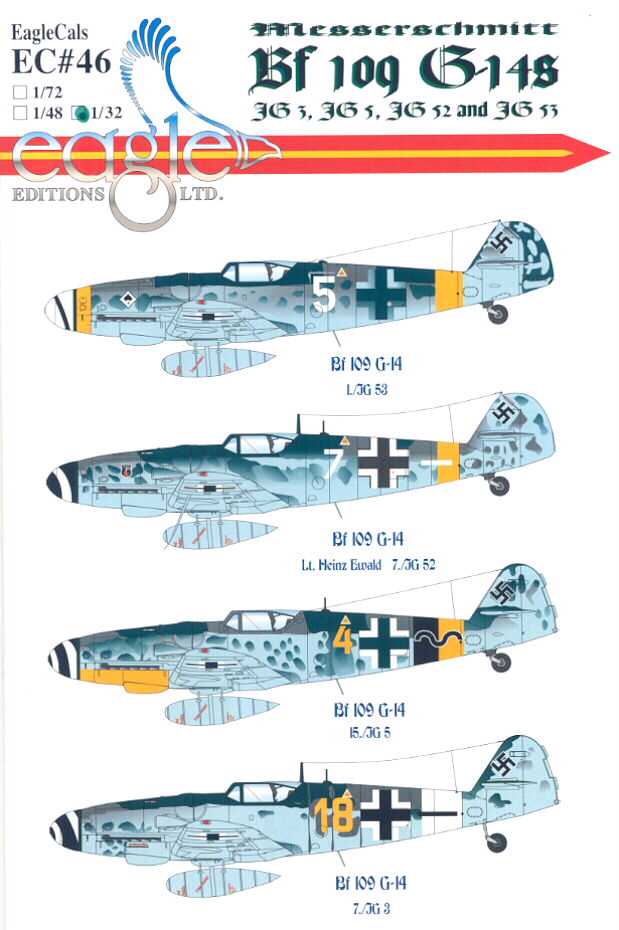 EagleCals Decals 1//32 MESSERSCHMITT Bf-109G Fighter Collection Part 2