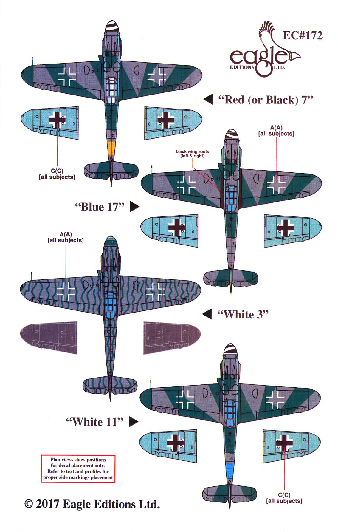 EagleCals Decals 1//72 MESSERSCHMITT Bf-109F-2 Fighter JG3 JG51 /& JG54