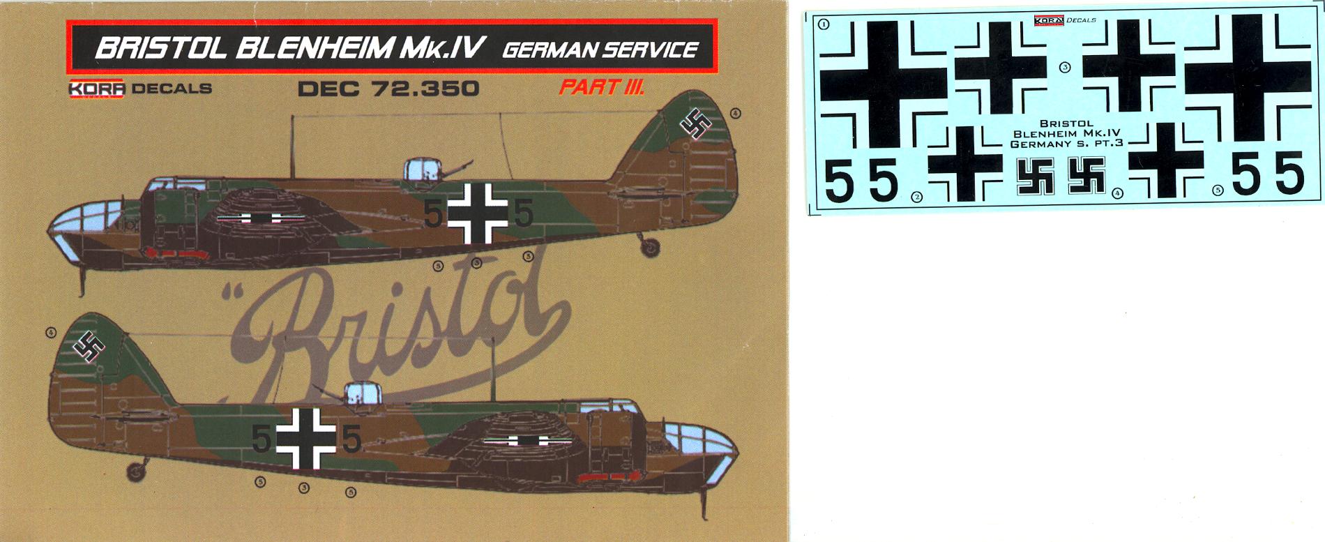 KORA Decals 1/72 BRISTOL BLENHEIM Mk.IV CAPTURED GERMAN VERSION Part 3 |  eBay