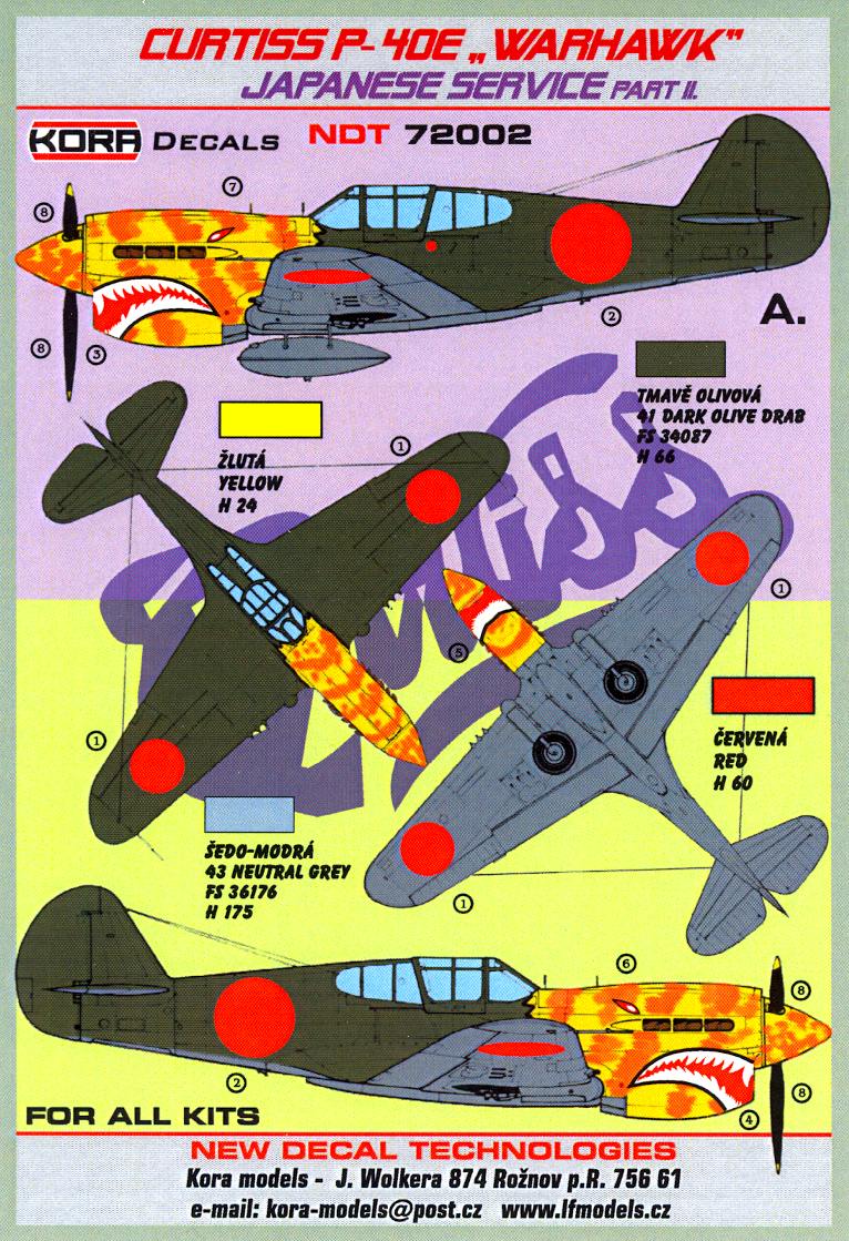 KORA Decals 1/72 CURTISS P-40E WARHAWK Captured Japanese Aircraft Part 1