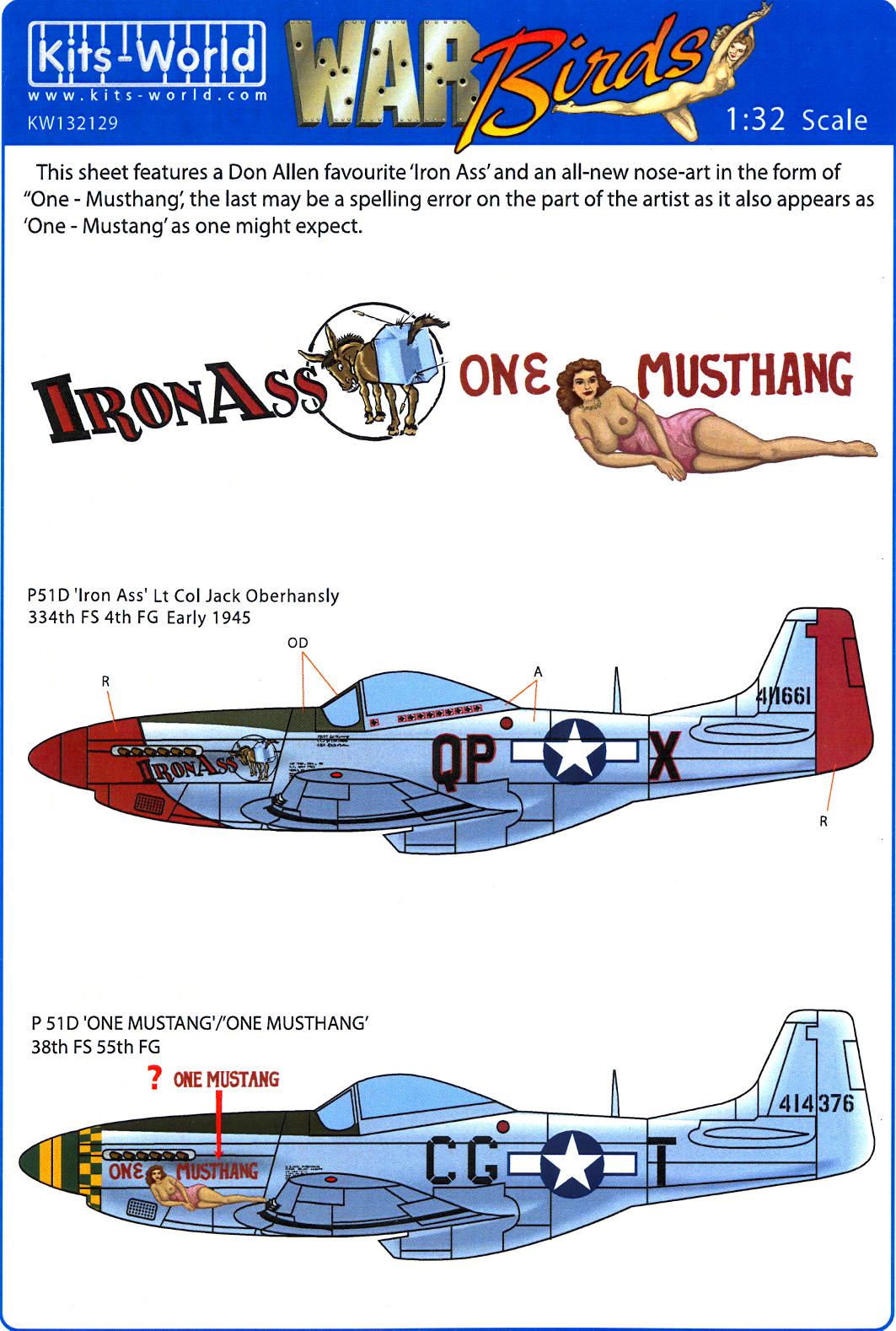 Kits-World Decals 1//32 North-American P-51D Mustang # 32129