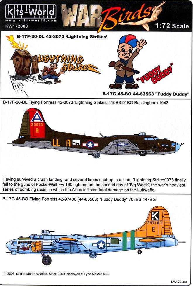 Kits World Decals 1//72 BOEING B-17 FLYING FORTRESS Sweet /& Lovely /& Nine O Nine