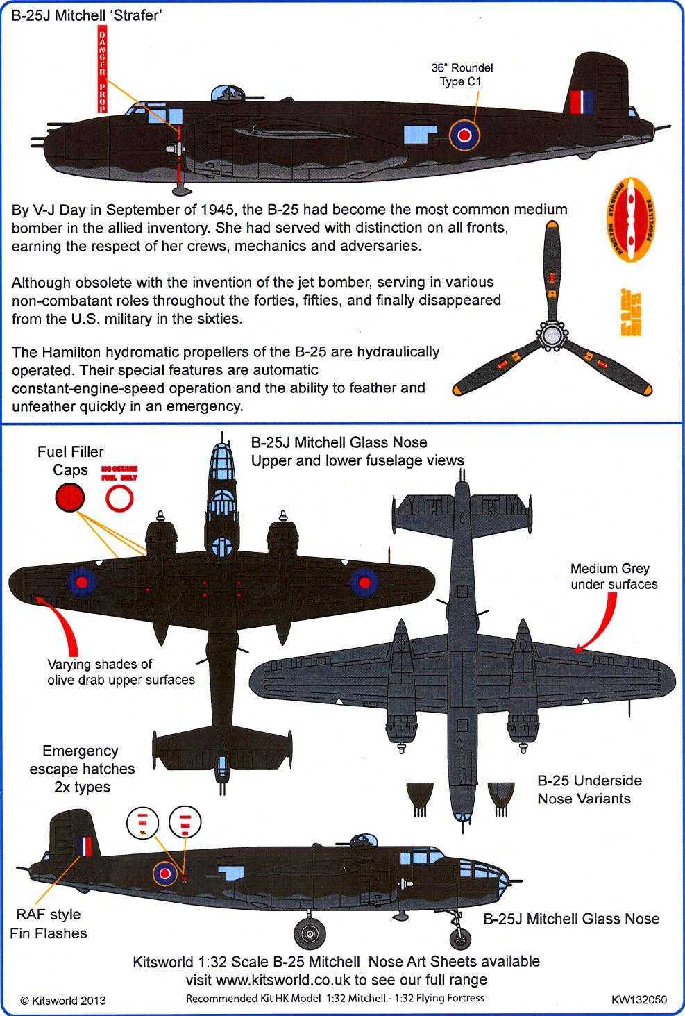Kits World Decals 1/32 B-25 MITCHELL Roundels & Stencils for R.A.F Aircraft