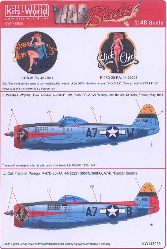 Kits World Decals 1/48 P-47D THUNDERBOLT Hard to Get & The Down Necker