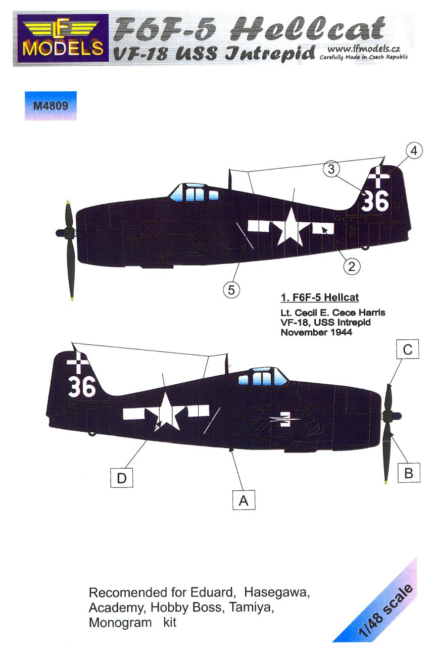 LF Models 1/48 GRUMMAN F6F-5 HELLCAT U.S.S INTREPID VF-18 Paint Mask Set