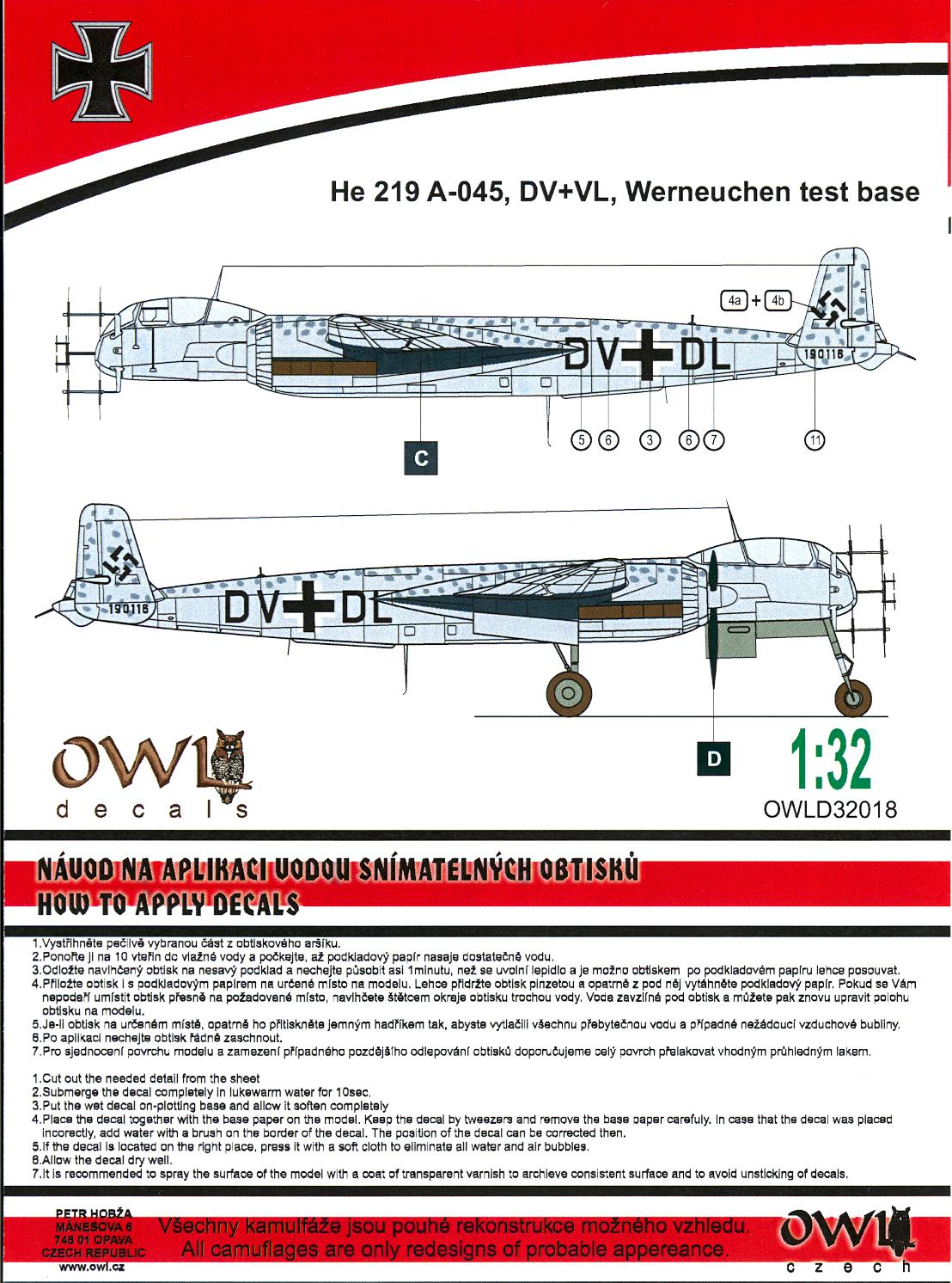 Owl Decals 1/32 HEINKEL He-219A-0 Basic Night Fighter Conversion Set