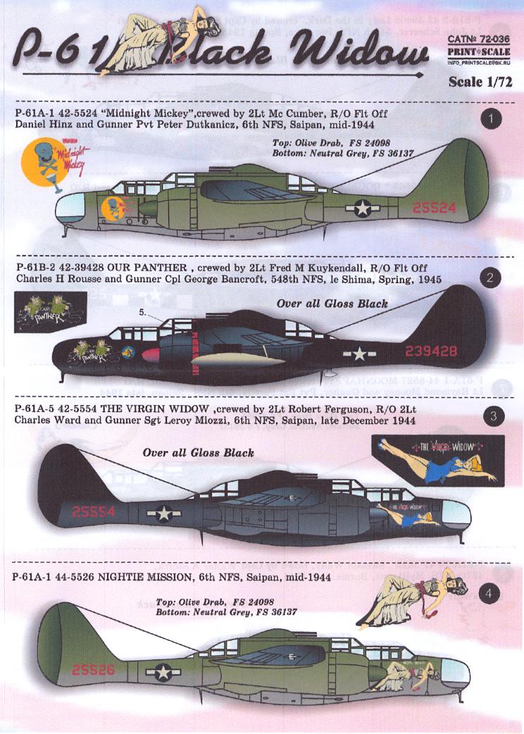 Kits World Decals 1//32 P-61 BLACK WIDOW 6th Night Fighter Squadron