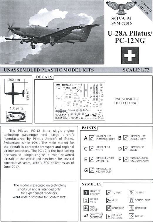 Modèles SOVA-M 1/72 PILATUS U-28A PC-12NG US Air Force & Finlandaise Air Force - Photo 6/7