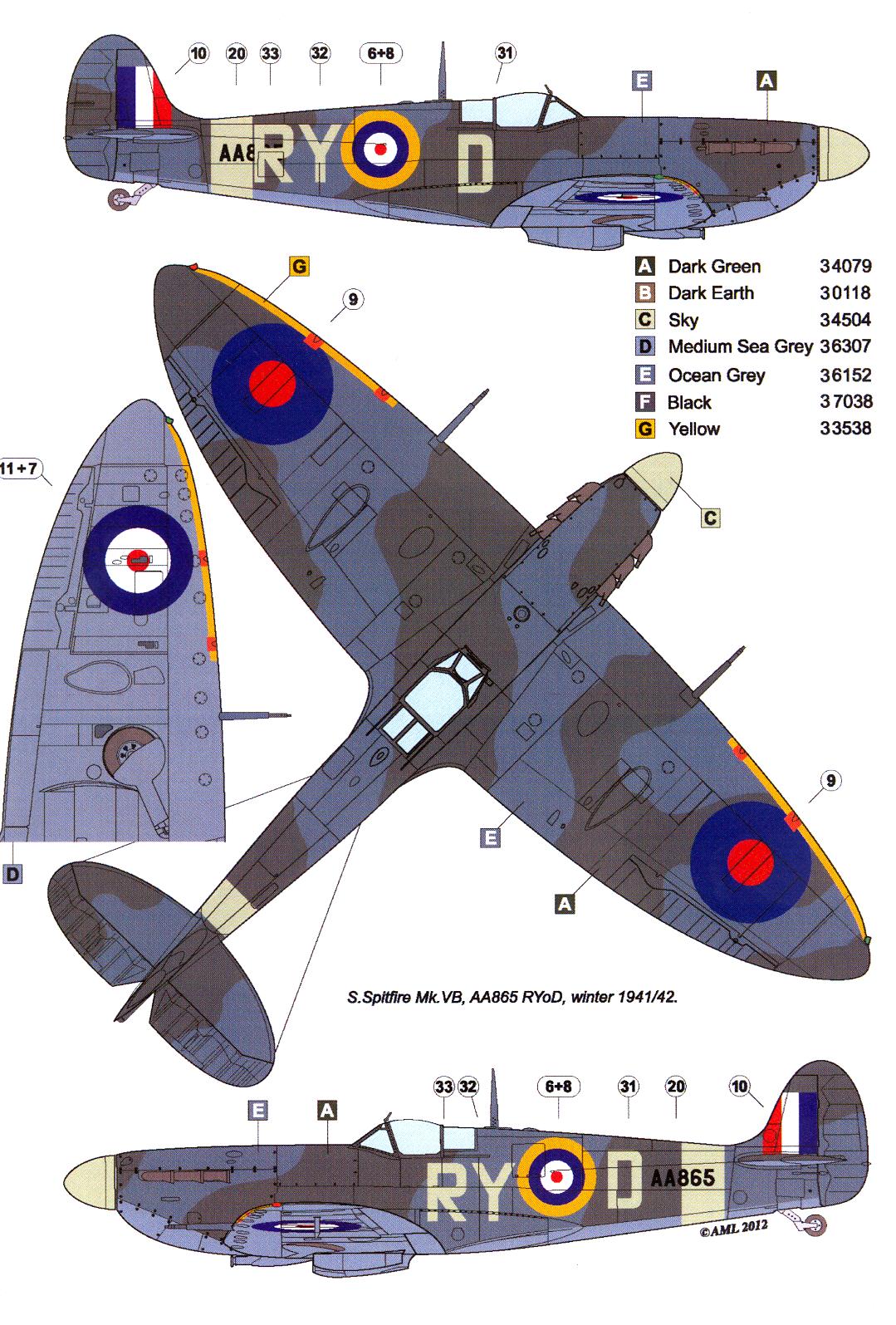 AML Models Decals 1/32 SUPERMARINE SPITFIRE Mk.VB Fighter Part 1