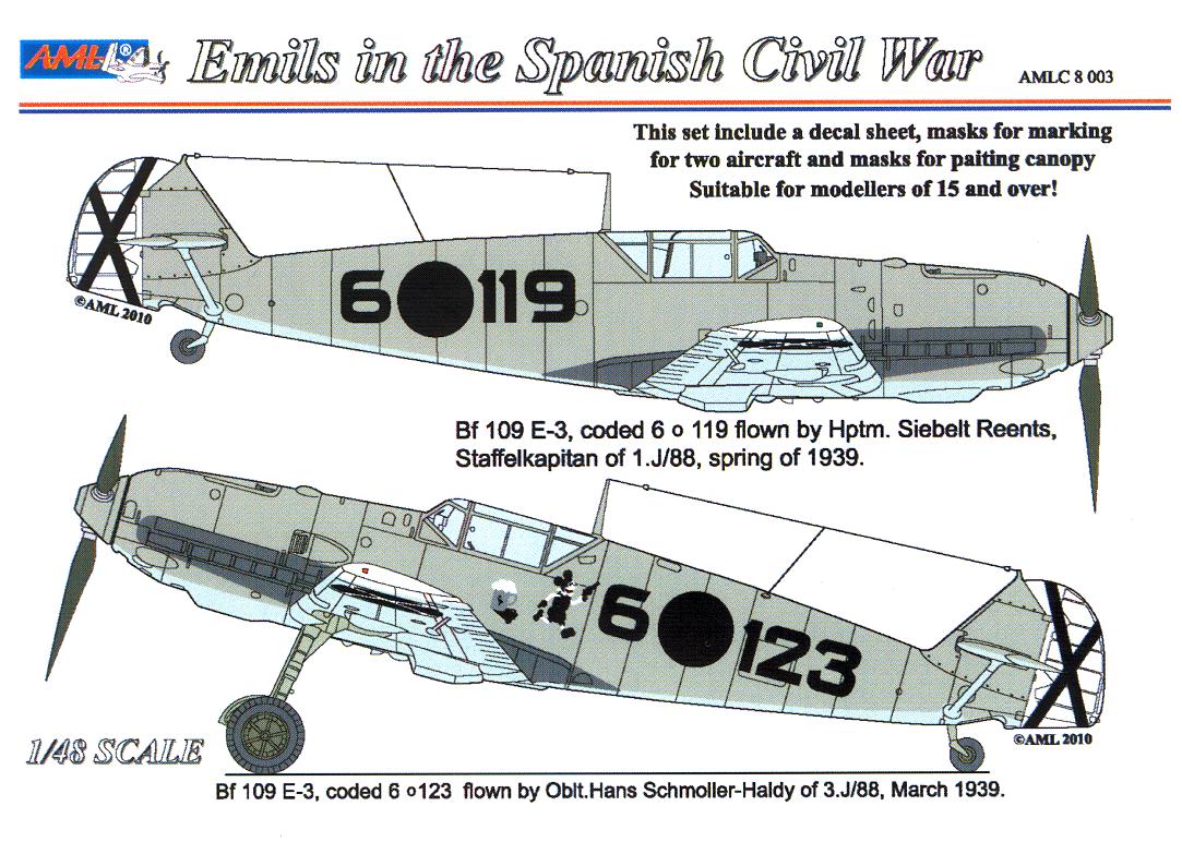 AML Models Decals 1/48 MESSERSCHMITT Bf-109E SPANISH CIVIL WAR with ...