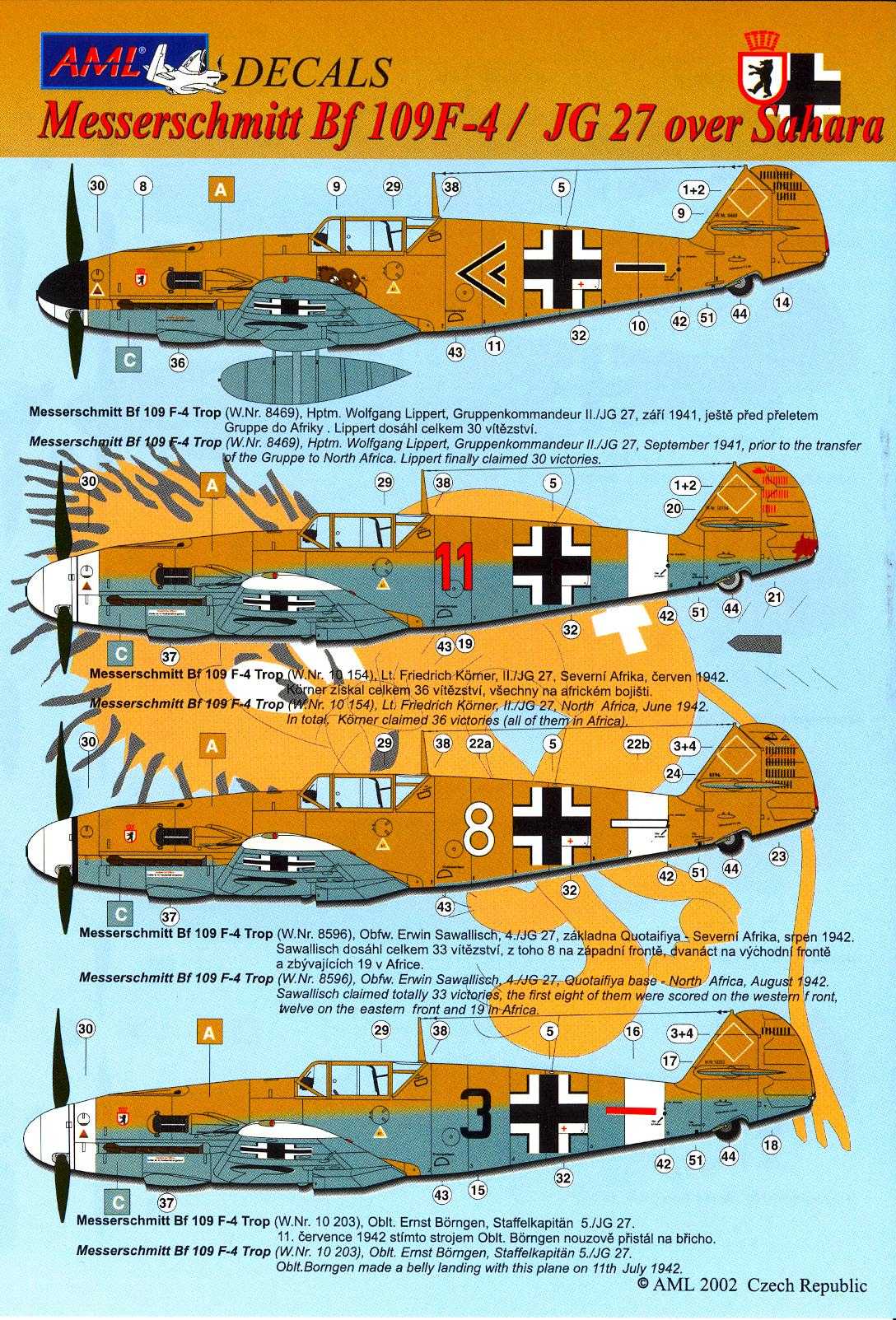 AML Models Decals 1/48 MESSERSCHMITT Bf-109F-4 JG 27 Over the Sahara | eBay