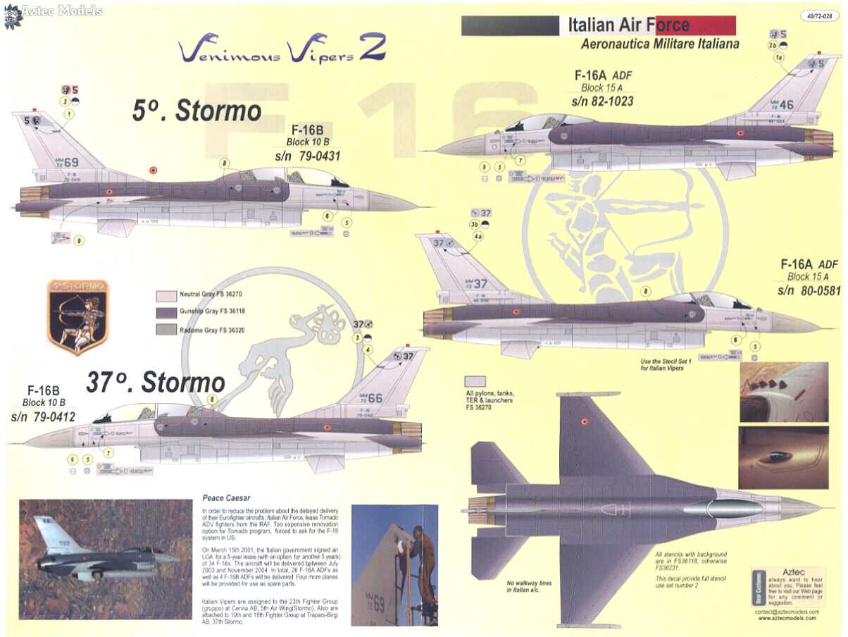 Aztec Decals 1/72 VENOMOUS VIPERS 2 F 16 FALCON  