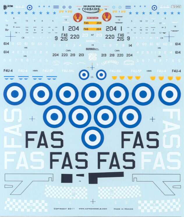 Aztec Decals 1/72 F4U CORSAIR 100 HOURS WAR Honduras & El Salvador 