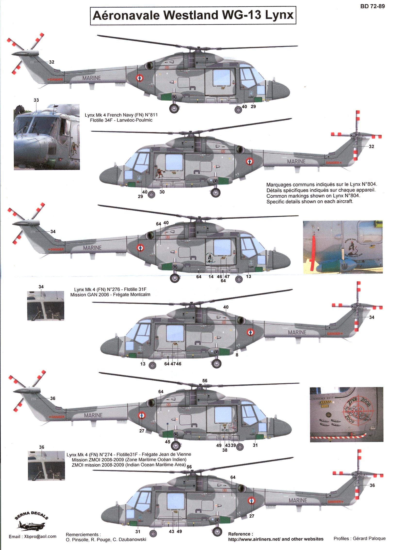 Berna Decals 1/72 WESTLAND LYNX Mk.4 Helicopter Aeronavale French Navy ...