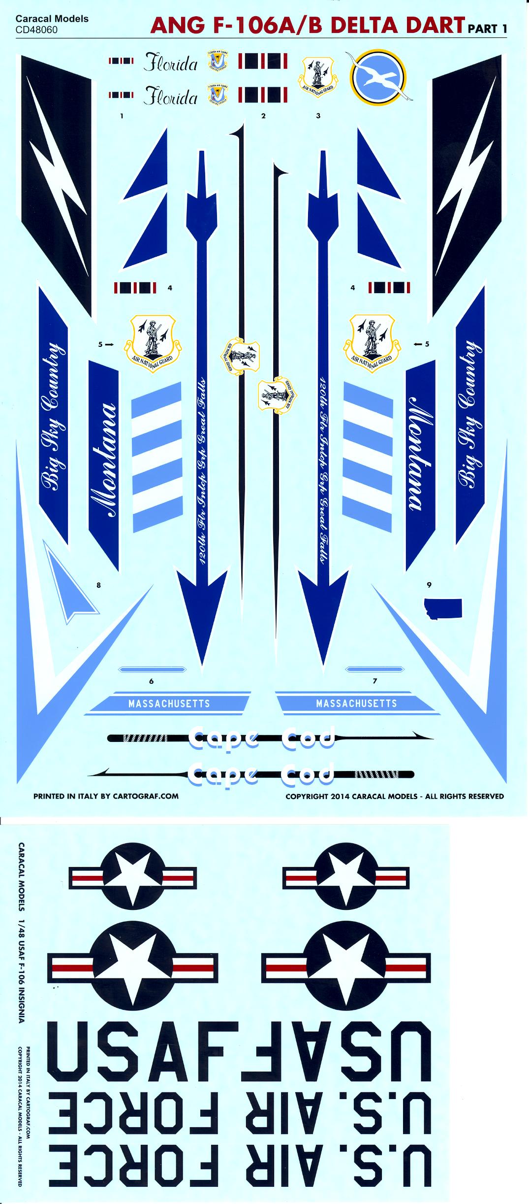 Caracal Decals 1/48 CONVAIR F-106 DELTA DART Air National Guard Units ...