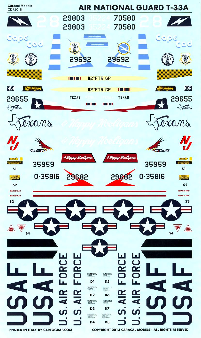 Caracal Decals 1/72 LOCKHEED T-33A SHOOTING STAR Air National Guard ...