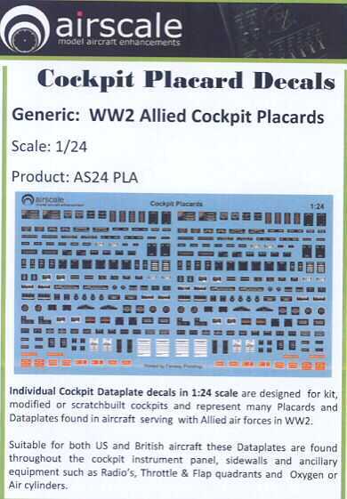 Airscale Decals 1/24 WWII ALLIED COCKPIT PLACARDS  